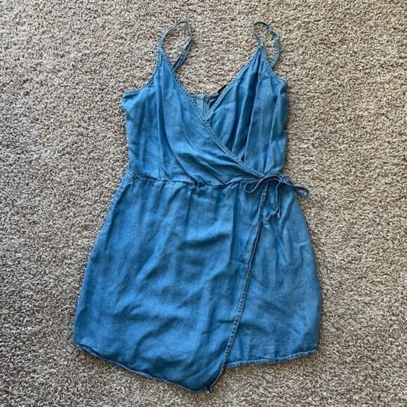 rue21 Chambray Faux Wrap Romper - Picture 1 of 12